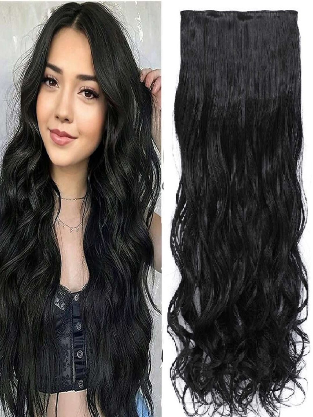 

MoonEyes 5 Clip Curly Wavy Black Hair Extension