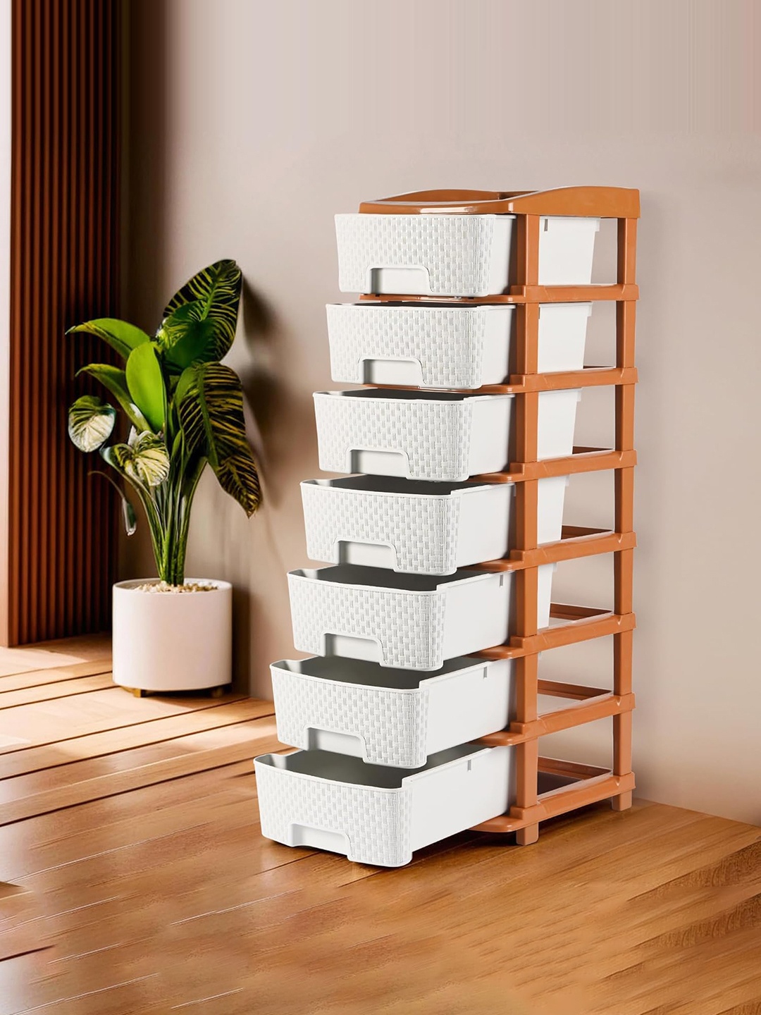 

Kuber Industries Light Grey & Brown 7-Layer Drawer Storage Organiser-57 Ltr