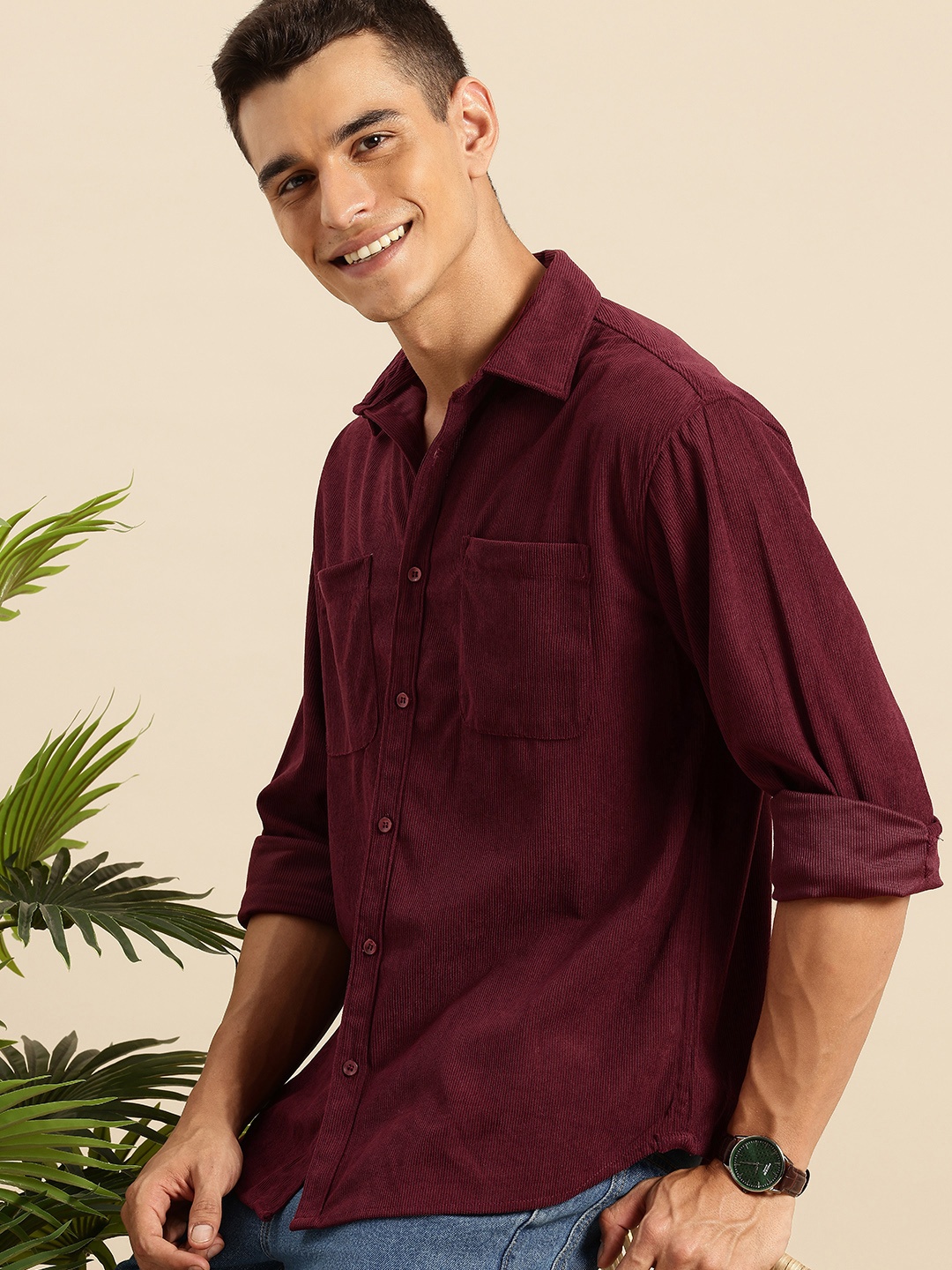 

Mast & Harbour Corduroy Relaxed Fit Casual Shirt, Maroon