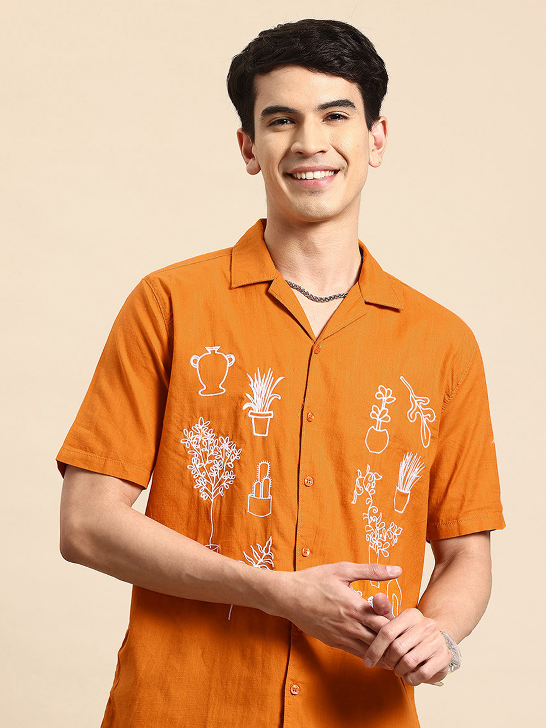 

Mast & Harbour Embroidered Relaxed Casual Shirt, Yellow