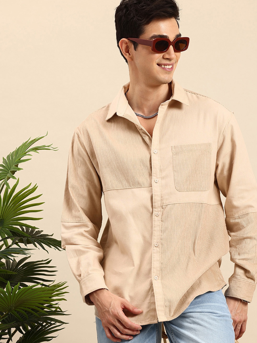 

Mast & Harbour Corduroy Relaxed Fit Pure Cotton Casual Shirt, Beige