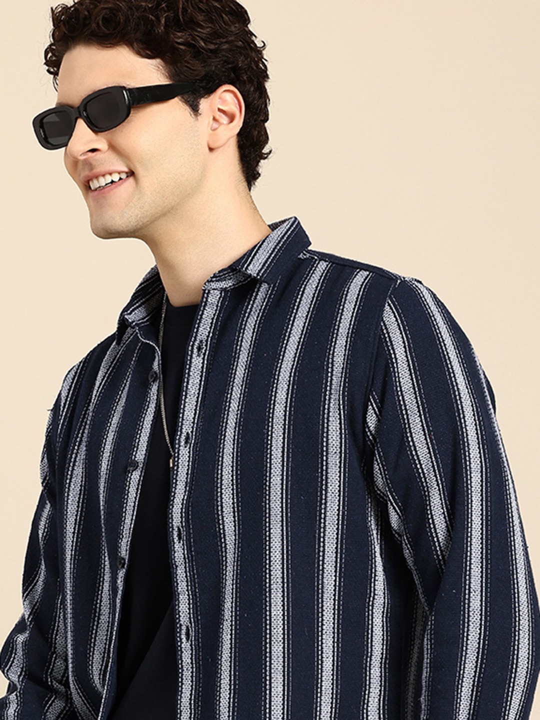 

Mast & Harbour Opaque Striped Casual Shirt, Navy blue