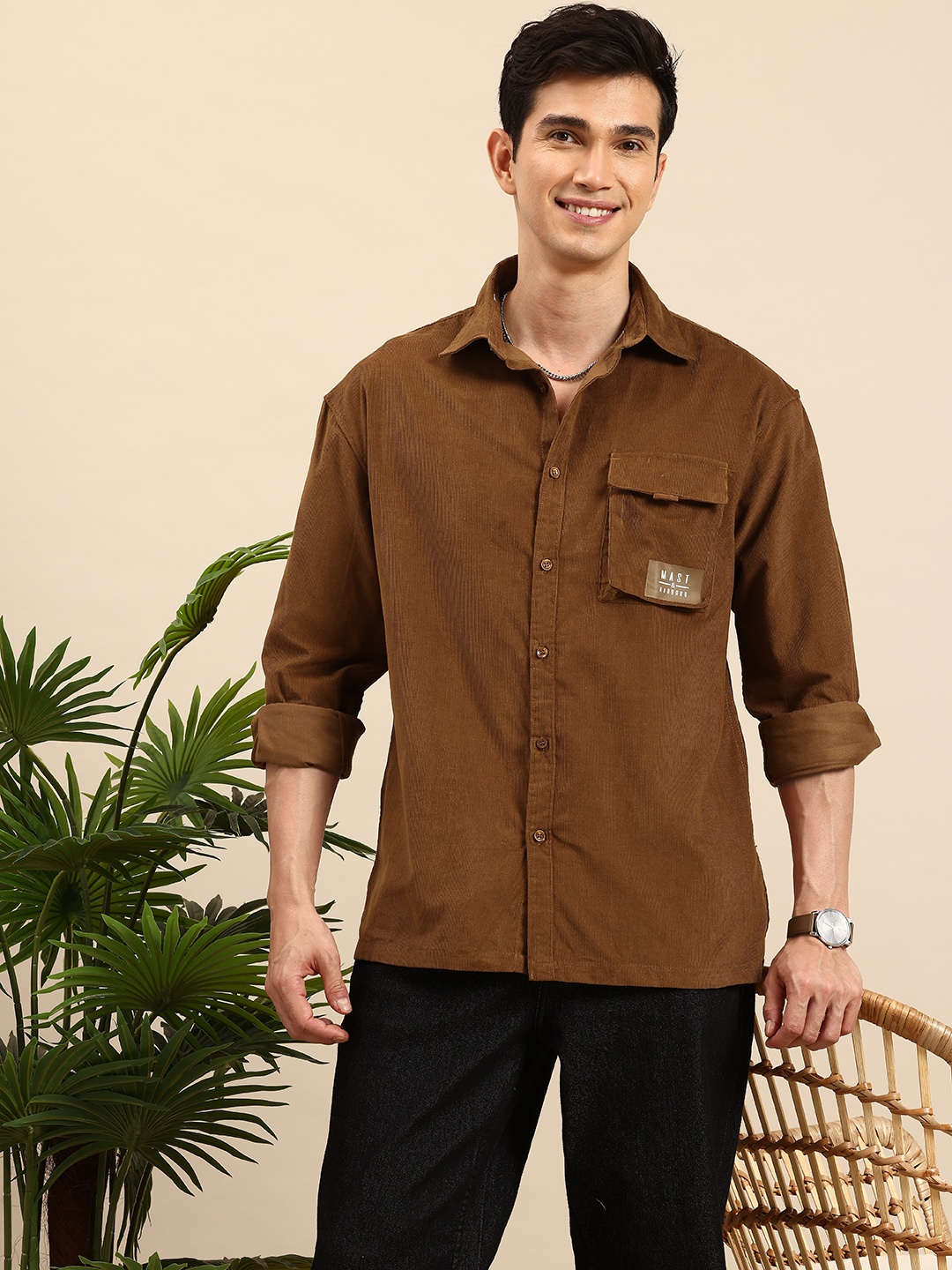 

Mast & Harbour Pure Cotton Drop-Shoulder Sleeves Relaxed Fit Corduroy Casual Shirt, Mustard