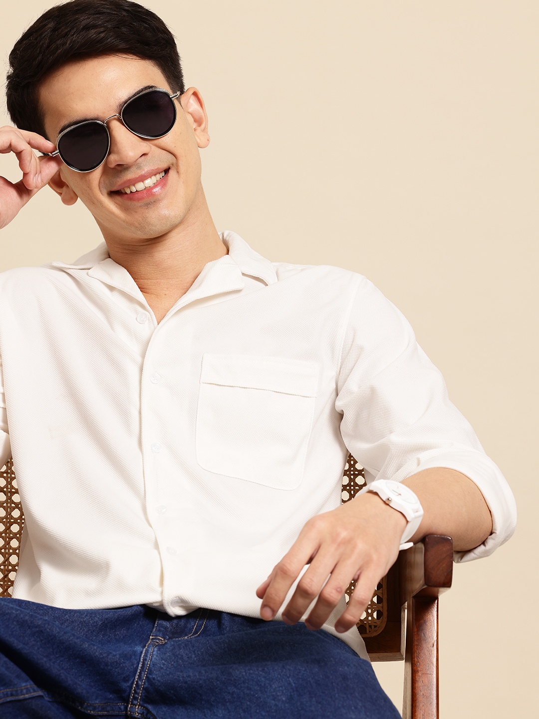 Mast & Harbour Textured Nomad Relaxed Shirt, White