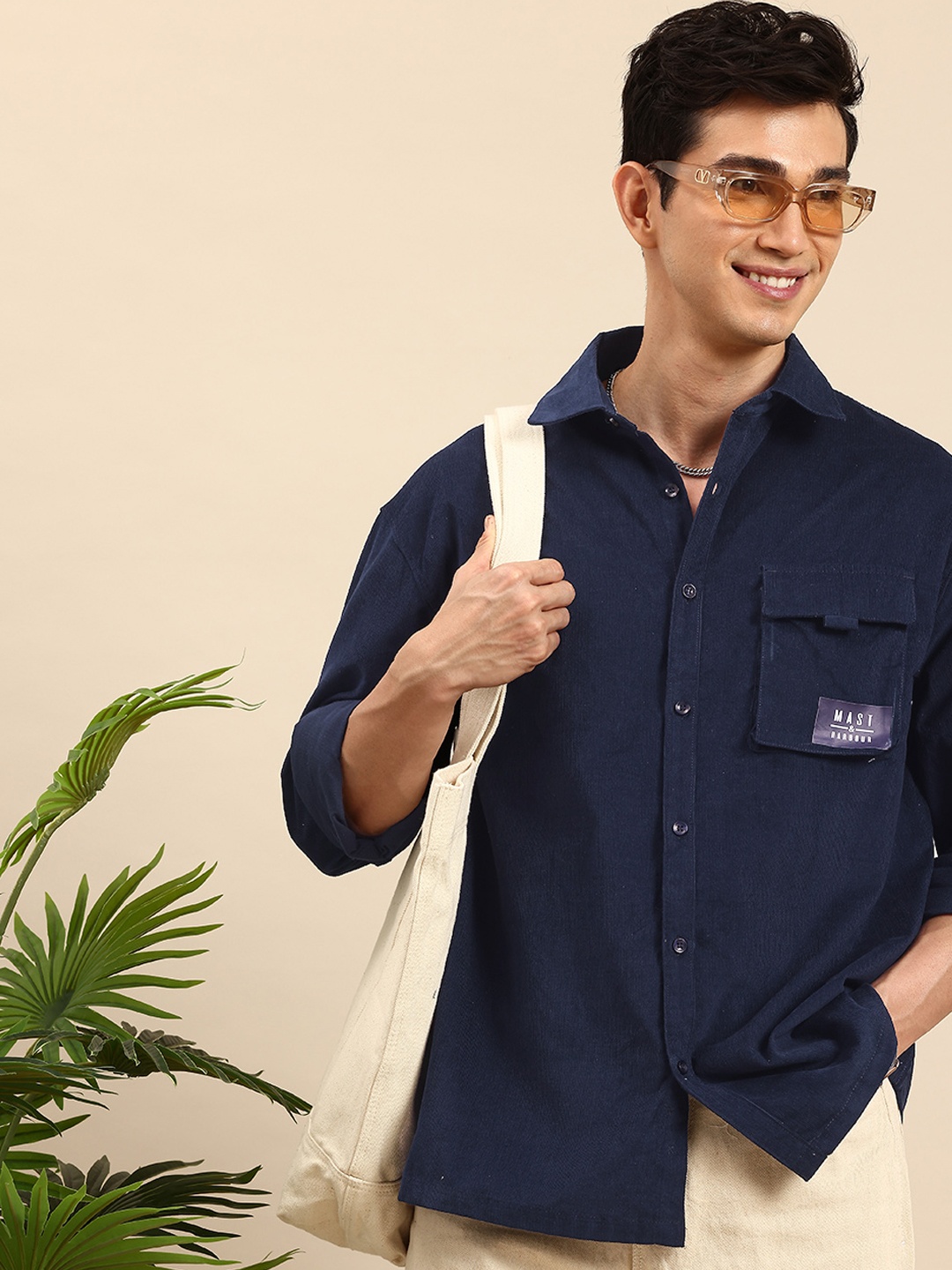 

Mast & Harbour Corduroy Relaxed Fit Pure Cotton Casual Shirt, Navy blue