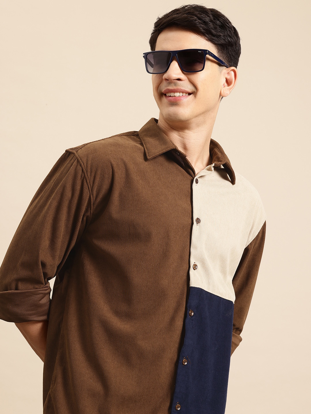 

Mast & Harbour Relaxed Urban Threads Colourblocked Shirt, Brown