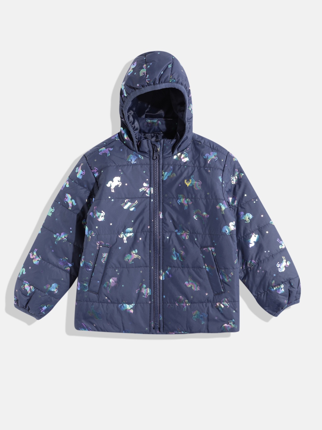 

Allen Solly Junior Girls Conversational Printed Padded Jacket, Navy blue