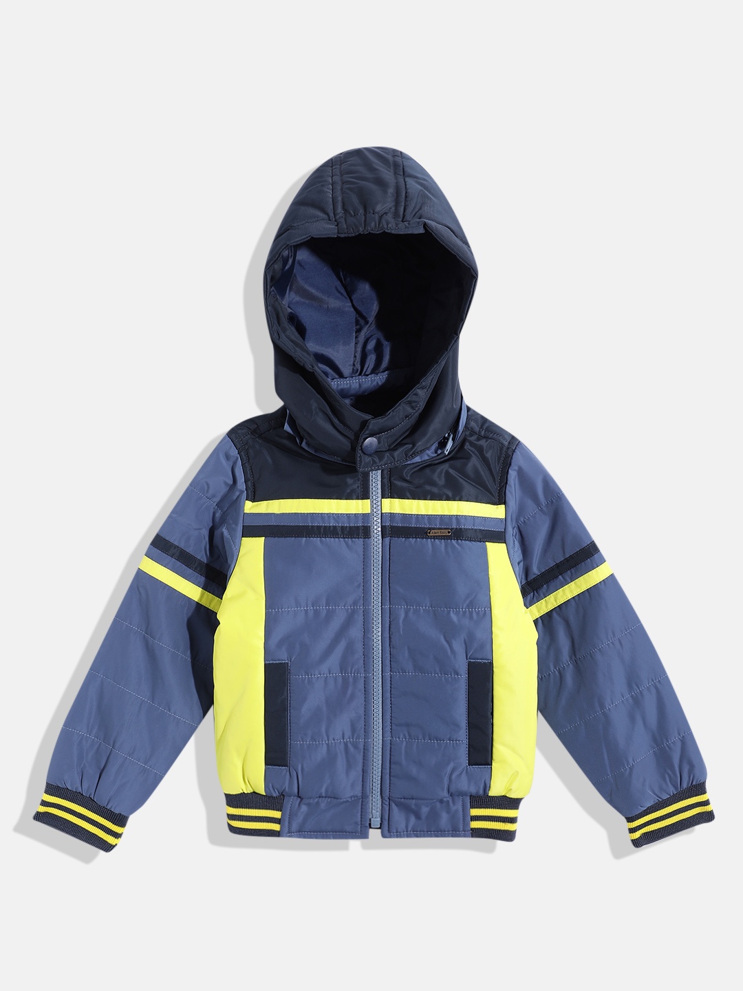 

Allen Solly Junior Boys Striped Hooded Bomber Jacket, Navy blue