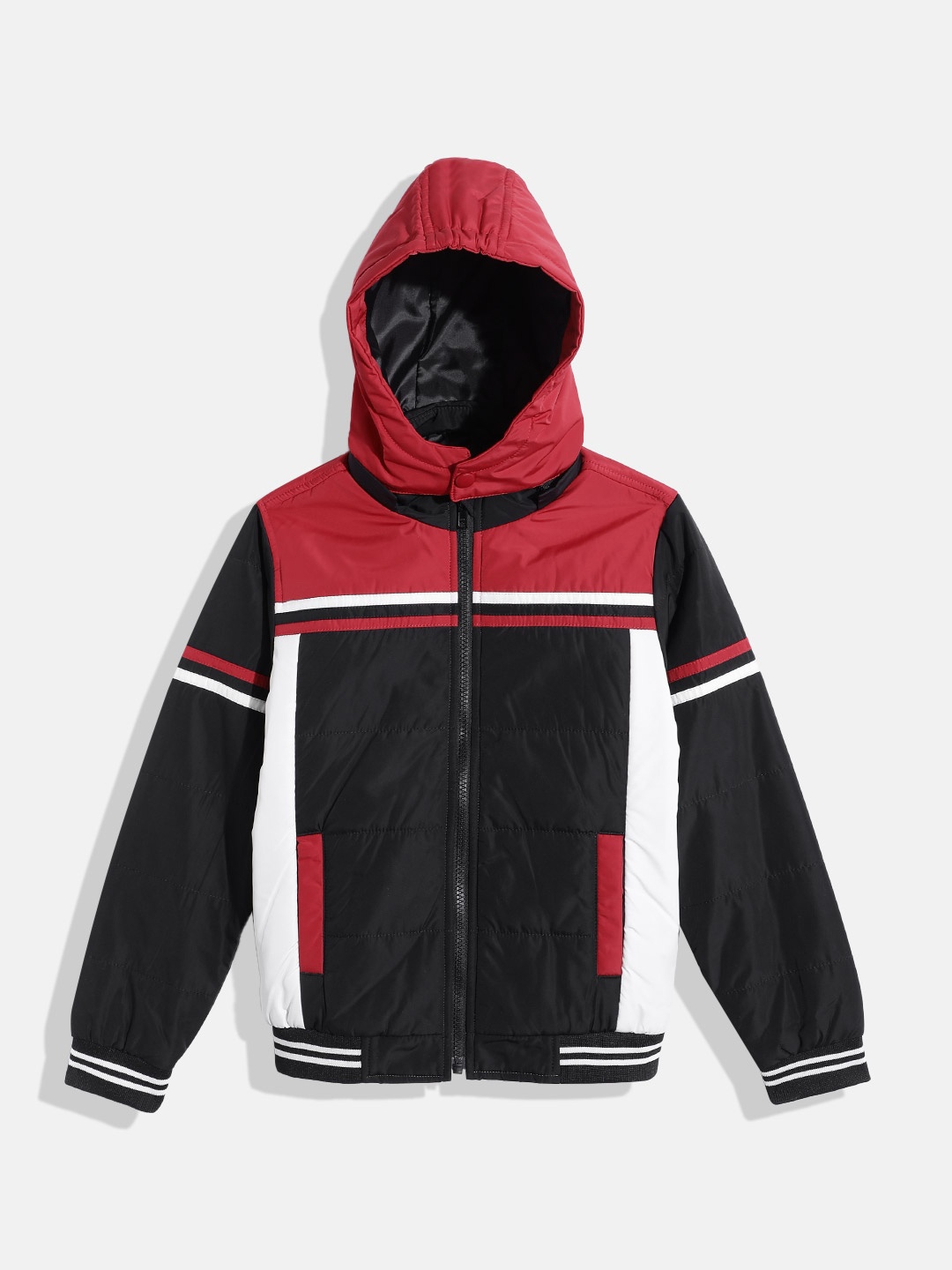 

Allen Solly Junior Boys Colourblocked Hooded Bomber Jacket, Black