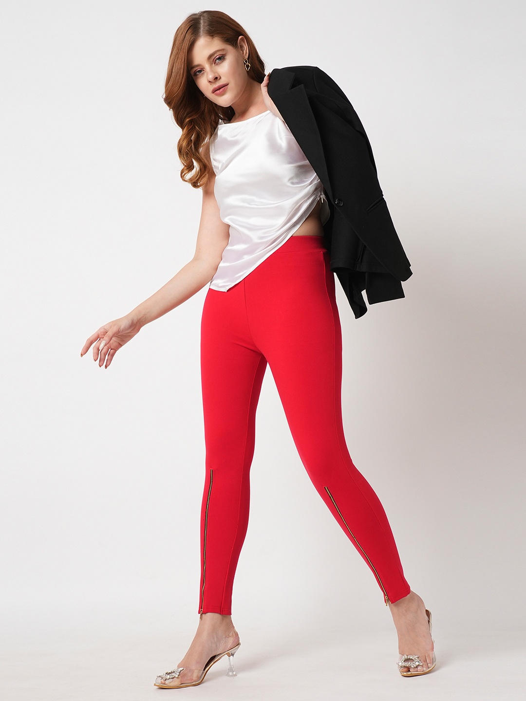 

Globus Stretchable Skinny Fit Ankle Length Treggings, Red