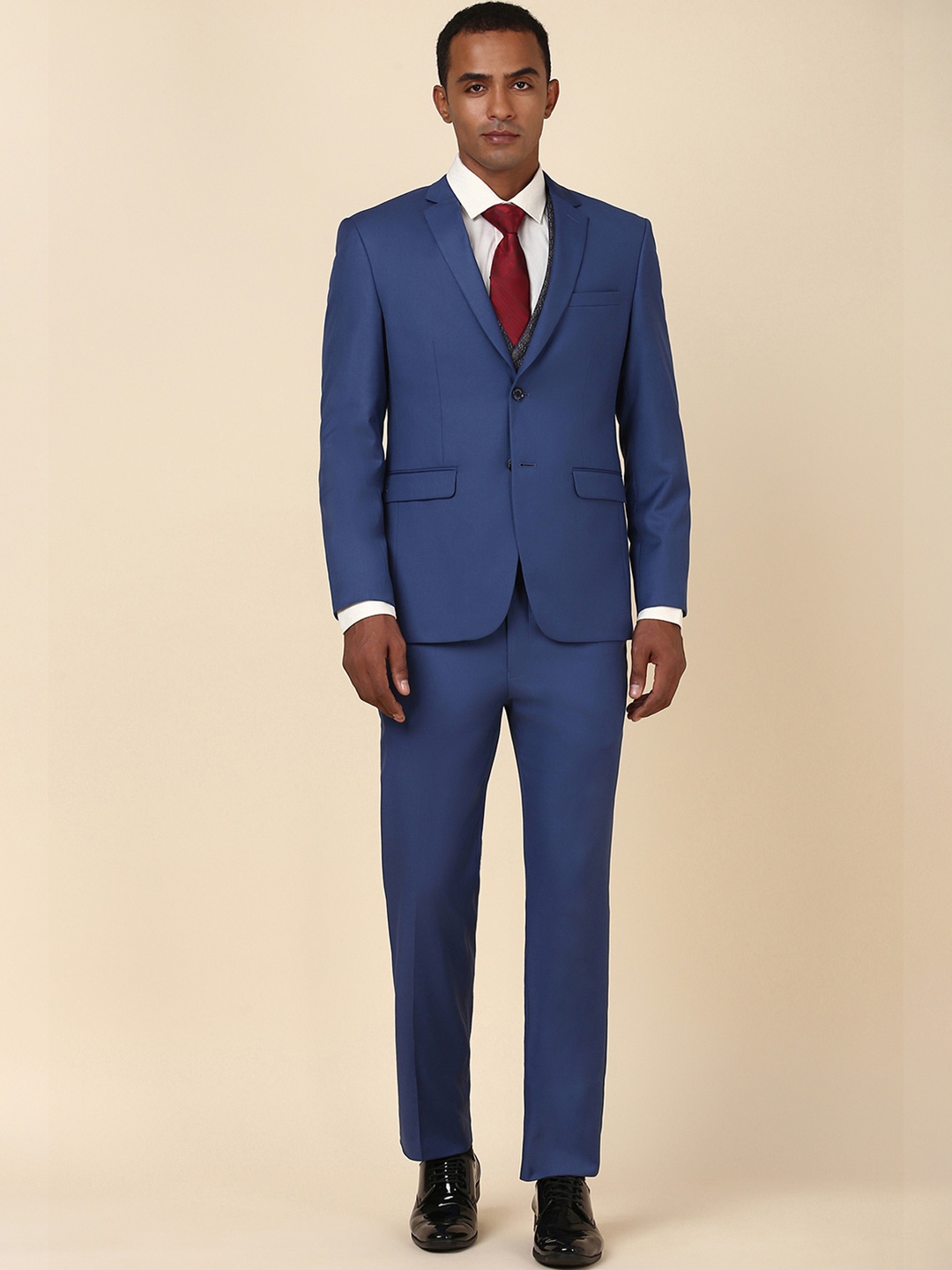 

Allen Solly Slim-Fit Single-Breasted Three-Piece Formal Suit, Navy blue