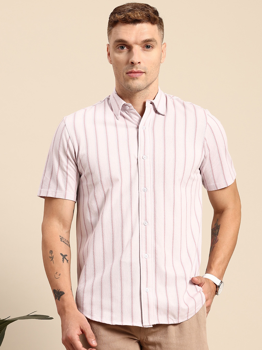 

Mast & Harbour Men Classic Textured Casual Shirt, Pink