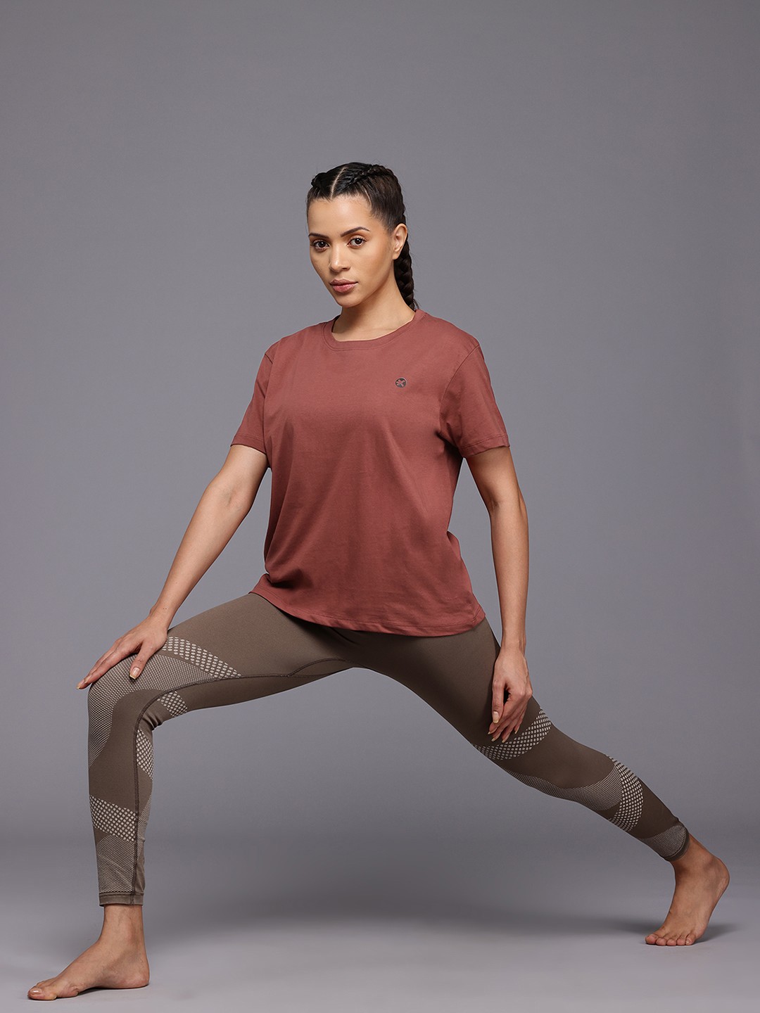 

HRX by Hrithik Roshan Printed Pure Cotton Yoga T-shirt, Brown