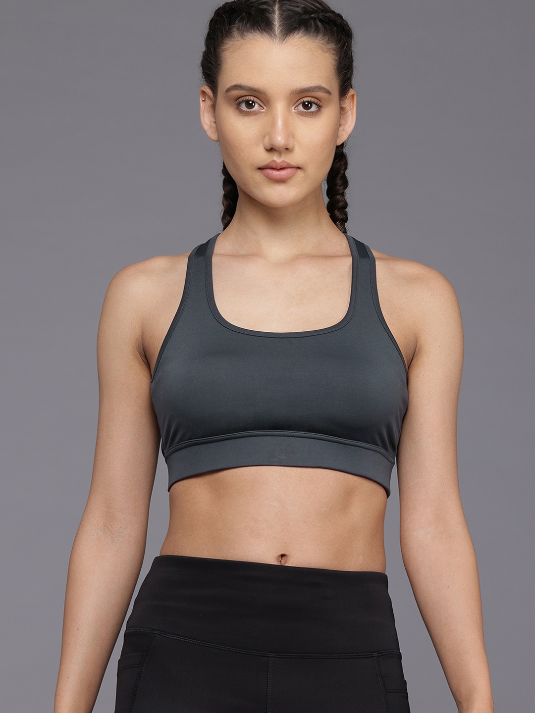 

HRX by Hrithik Roshan Yoga Bra- Medium Coverage Lightly Padded, Charcoal