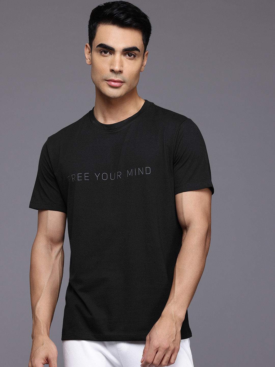 

HRX by Hrithik Roshan Typography Printed Pure Cotton Yoga T-shirt, Black