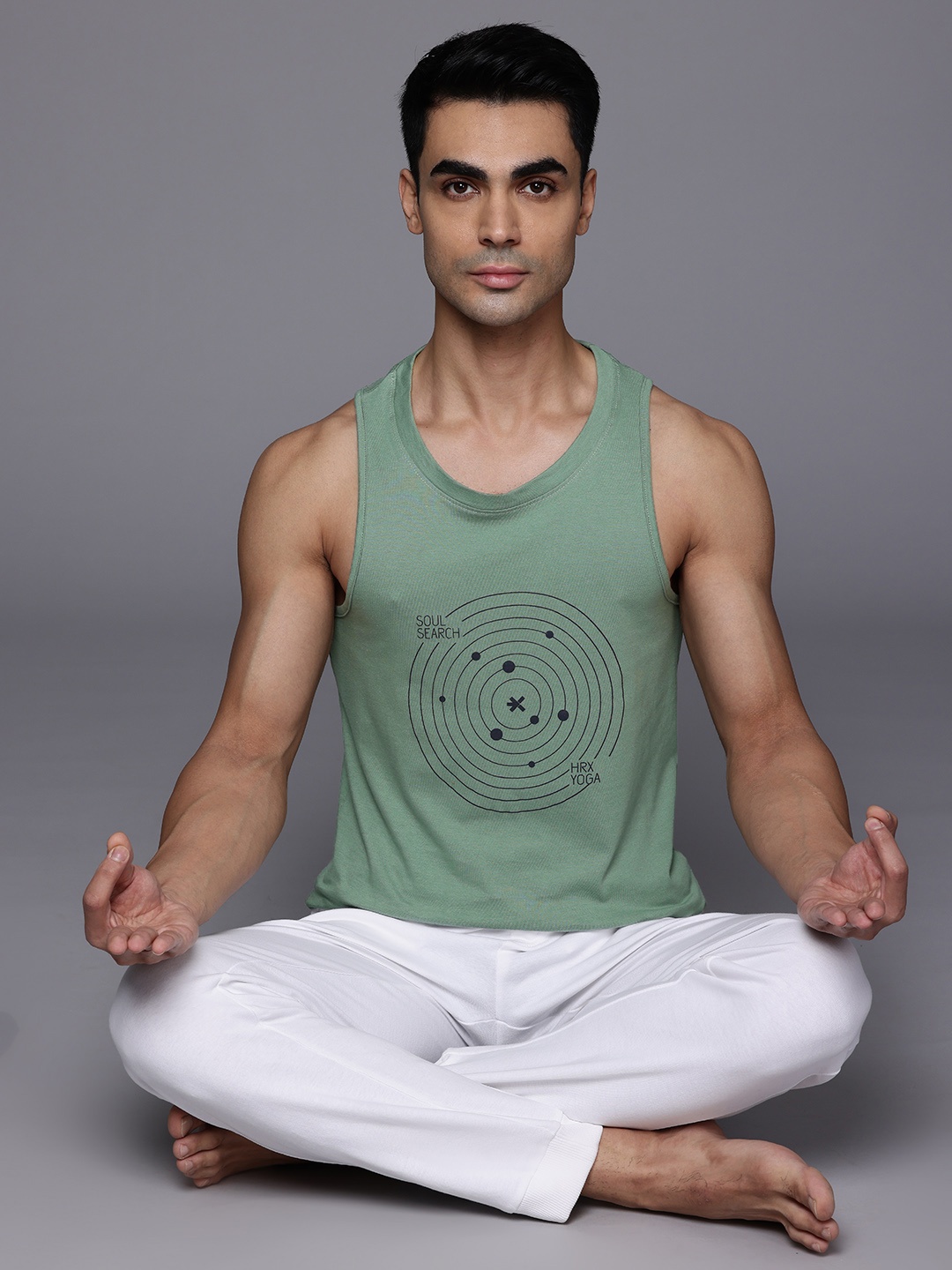 

HRX by Hrithik Roshan Men Printed Pure Cotton Yoga T-shirt, Green