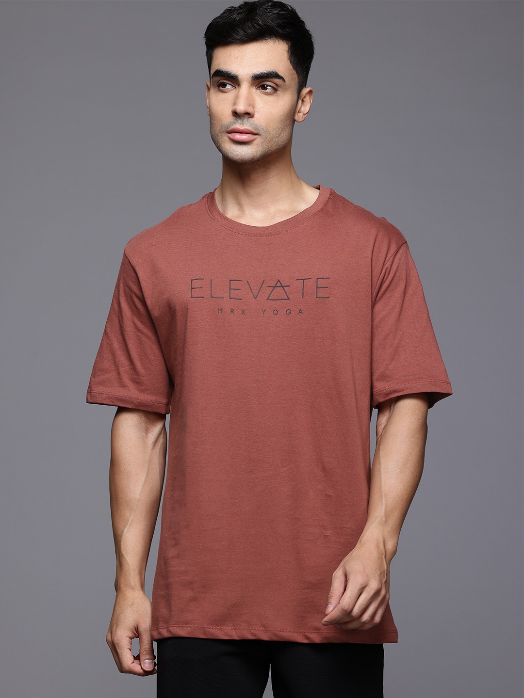 

HRX by Hrithik Roshan Men Relaxed Fit Pure Cotton Yoga T-shirt, Rust