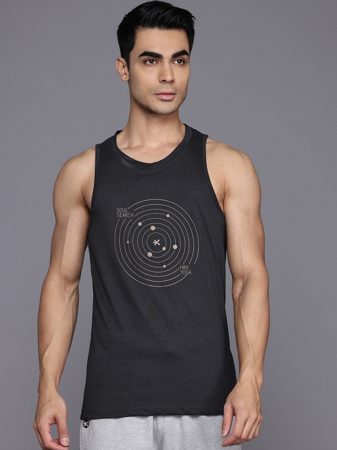 

HRX by Hrithik Roshan Men Printed Pure Cotton Yoga T-shirt, Charcoal