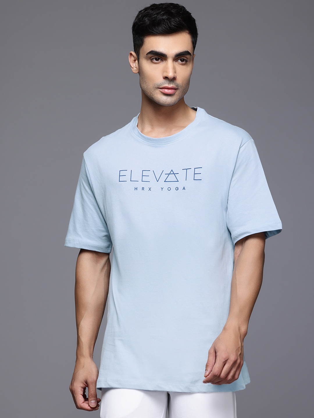 

HRX by Hrithik Roshan Typography Printed Pure Cotton Relaxed Fit Yoga T-shirt, Blue