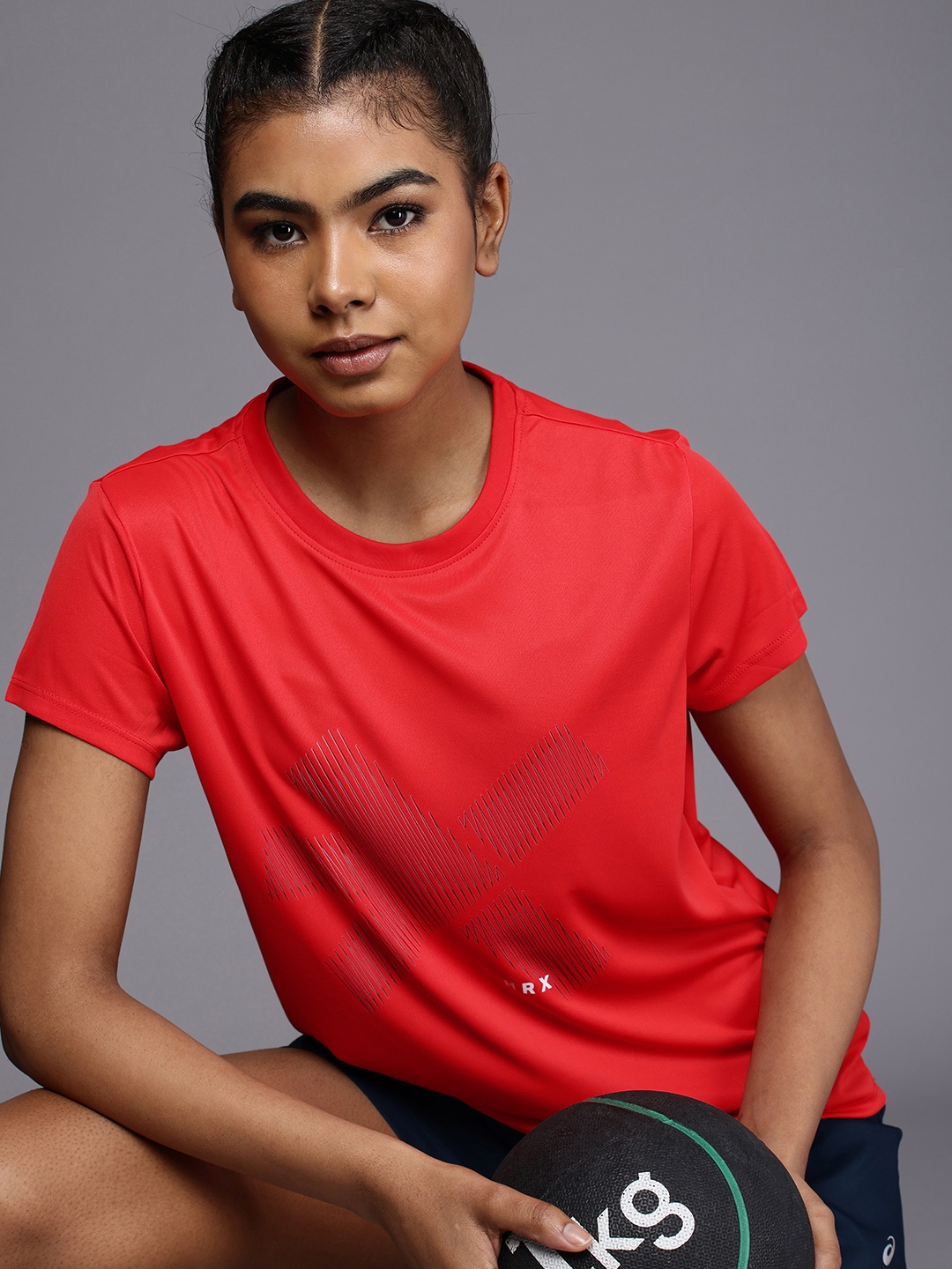 

HRX by Hrithik Roshan Brand Logo Printed Rapid-Dry Training T-shirt, Red