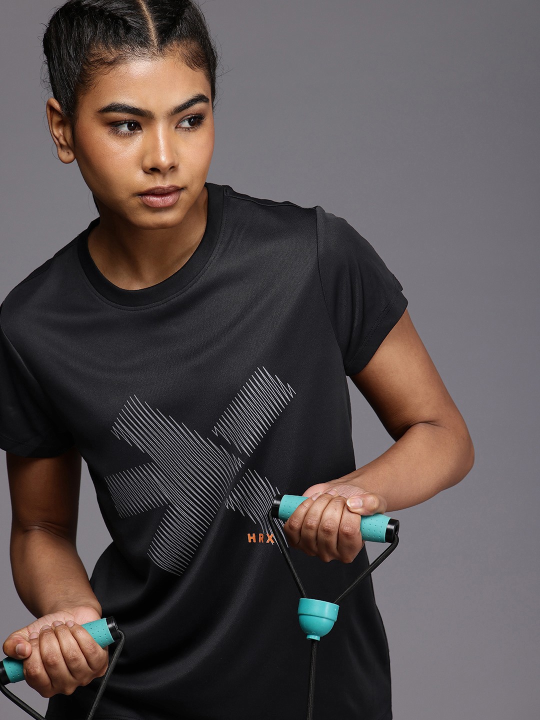 

HRX by Hrithik Roshan Brand Logo Printed Rapid-Dry Training T-shirt, Black