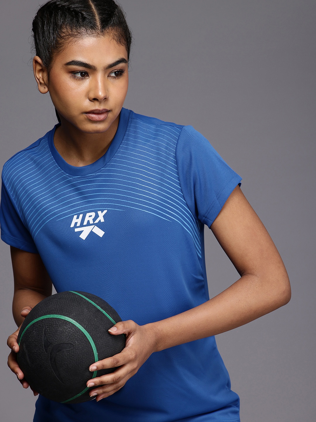 

HRX by Hrithik Roshan Brand Logo Printed Rapid-Dry Training T-shirt, Blue