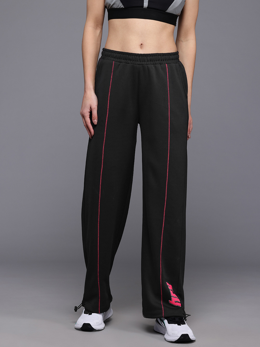 

HRX by Hrithik Roshan Women Rapid-Dry Regular Fit Training Track Pants with Toggle Hem, Black