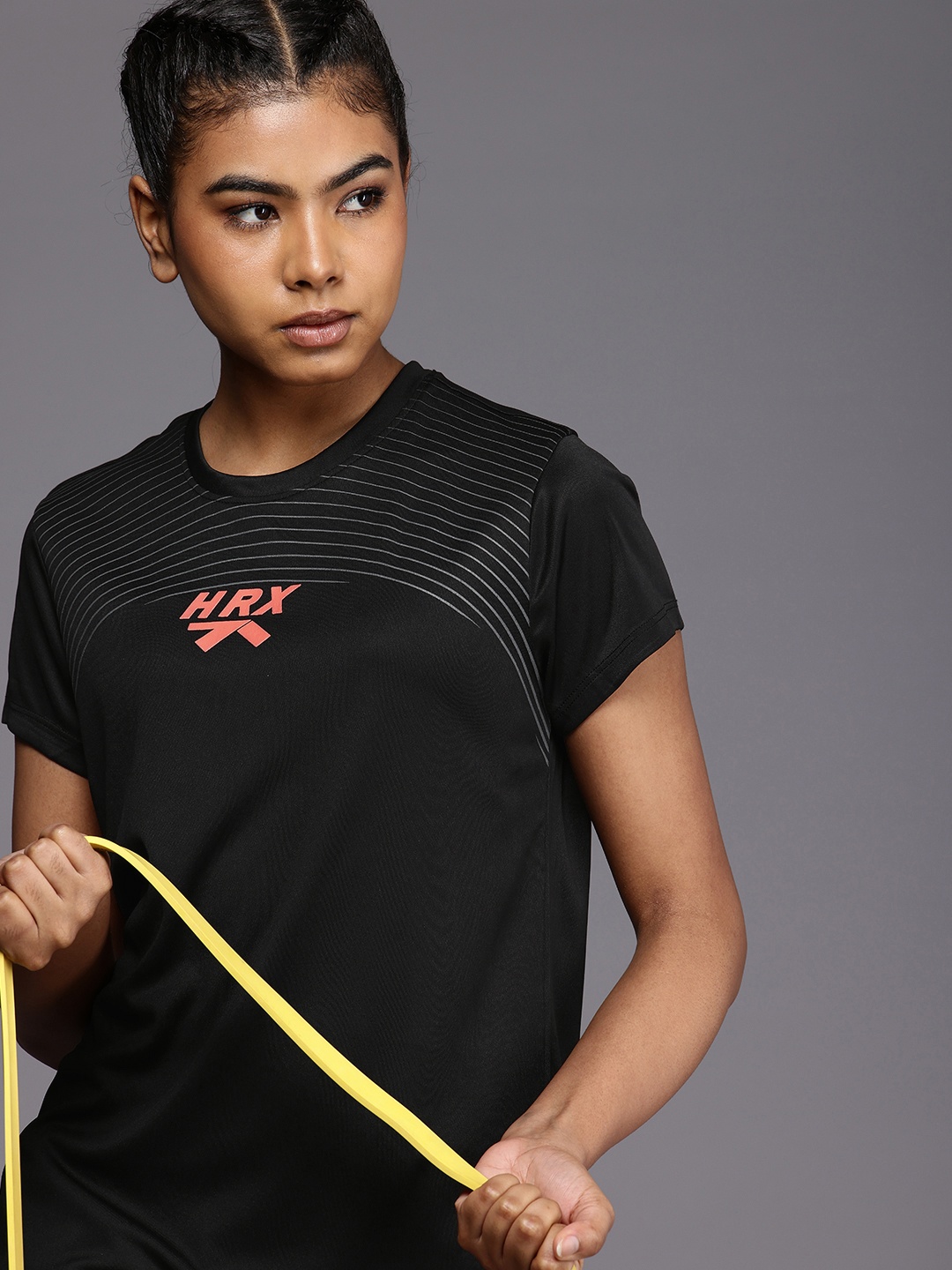 

HRX by Hrithik Roshan Brand Logo Printed Rapid-Dry Training T-shirt, Black