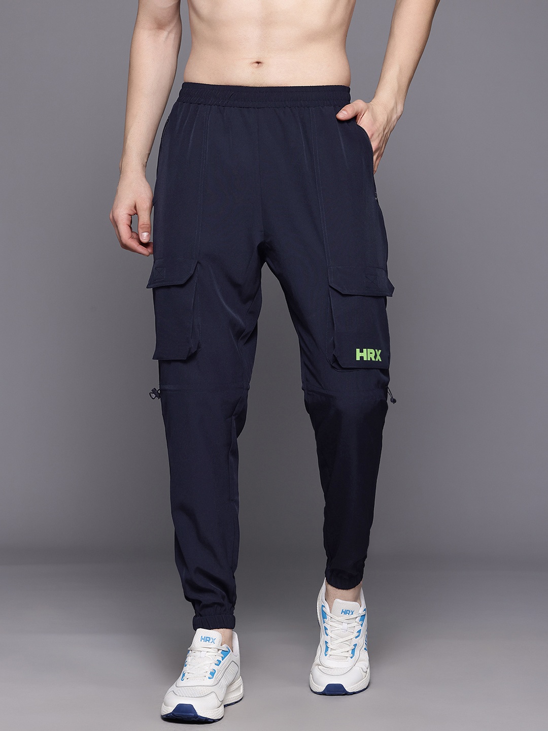 

HRX by Hrithik Roshan Men Rapid-Dry Cargo Style Training Joggers, Navy blue