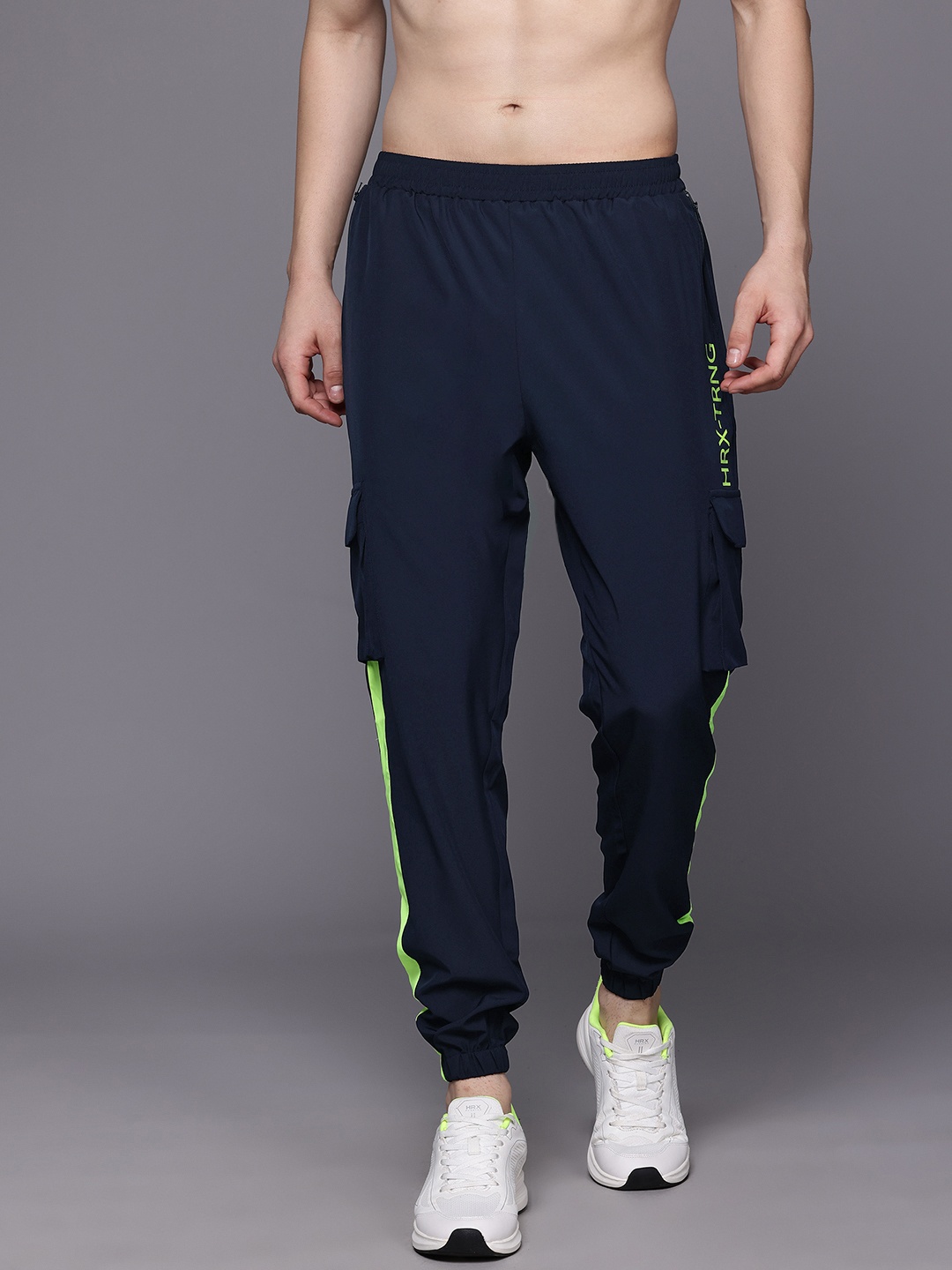 

HRX by Hrithik Roshan Men Rapid-Dry Brand Logo Print Training Joggers, Navy blue