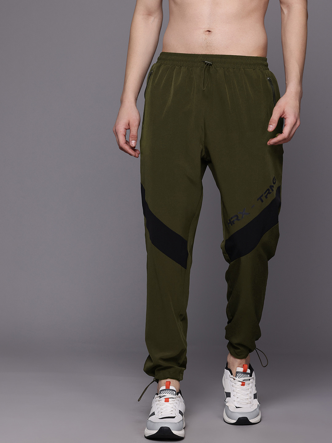 

HRX by Hrithik Roshan Men Mid-Rise Rapid-Dry Training Track Pants with Toggle Hem, Olive