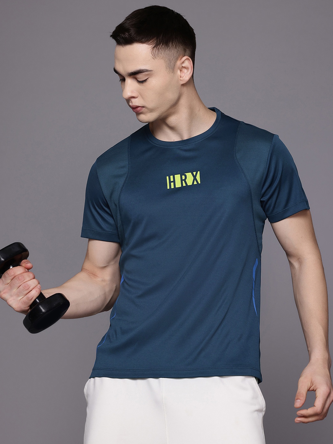 

HRX by Hrithik Roshan Brand Logo Printed Detail Rapid-Dry Training T-shirt, Navy blue