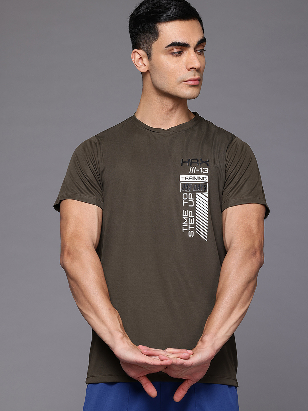 

HRX by Hrithik Roshan Men Printed Rapid-Dry Training T-shirt, Olive