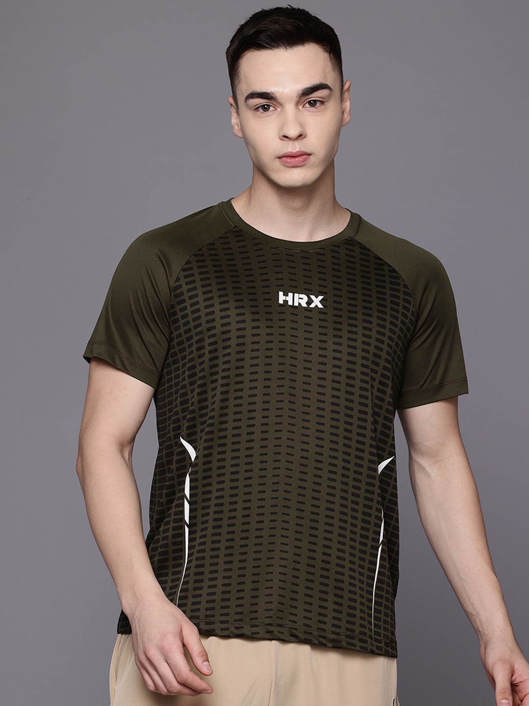 

HRX by Hrithik Roshan Printed Rapid-Dry Training T-shirt, Olive