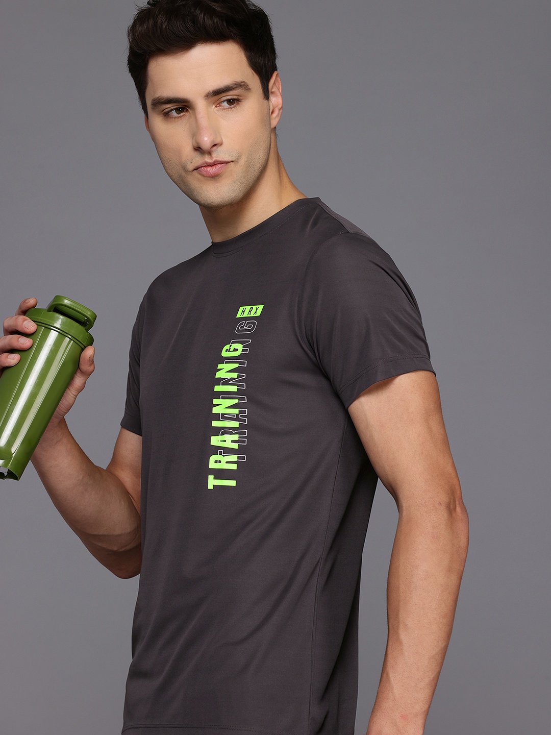 

HRX by Hrithik Roshan Rapid-Dry Brand Logo Print Training T-shirt, Grey