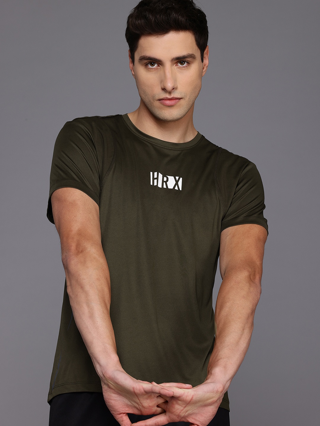 

HRX by Hrithik Roshan Printed Rapid-Dry Training T-shirt, Olive