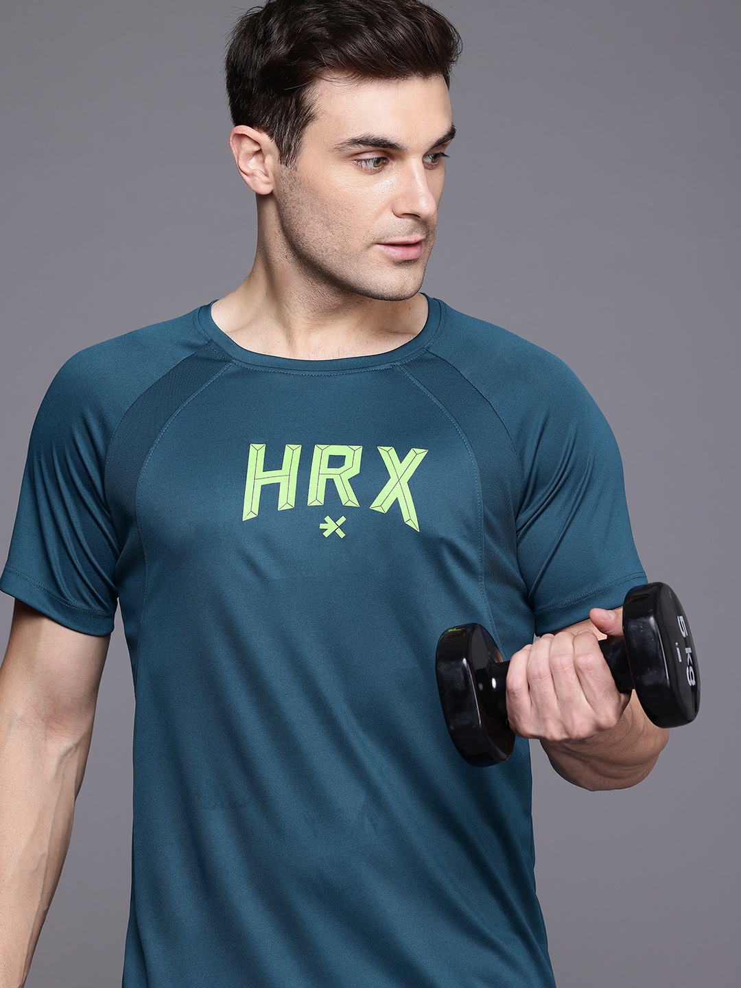 

HRX by Hrithik Roshan Men Brand Logo Printed Rapid-Dry Training T-shirt, Teal