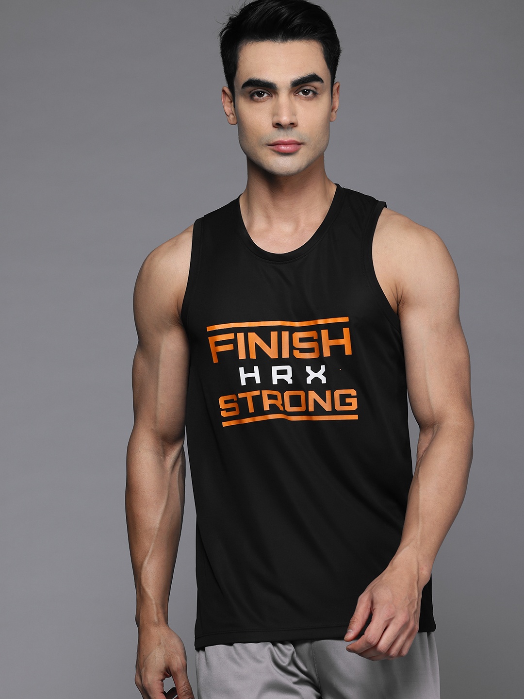 

HRX by Hrithik Roshan Rapid-Dry Typography Print Training T-shirt With Reflective Detail, Black