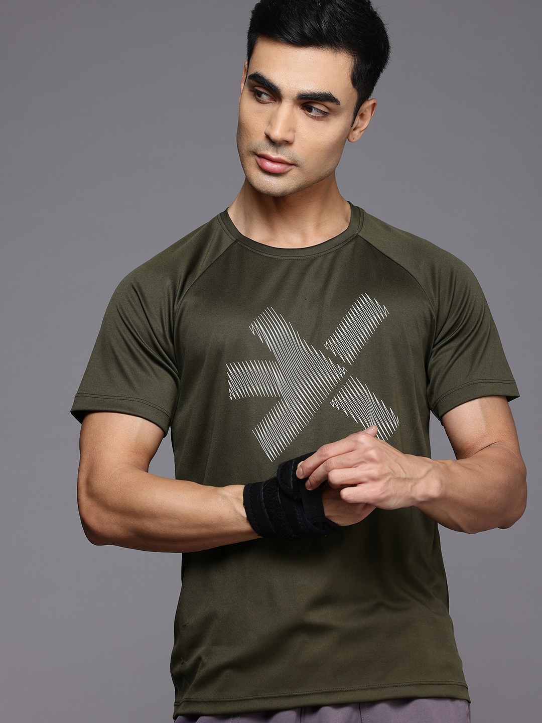 

HRX by Hrithik Roshan Brand Logo Print Training Rapid-Dry T-shirt, Olive