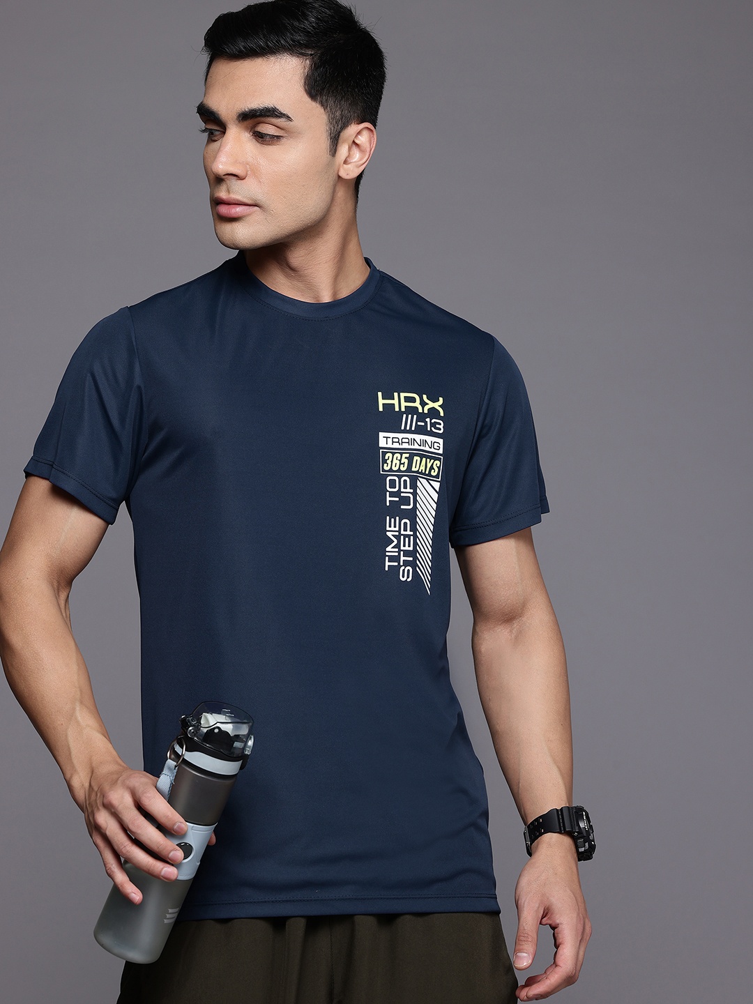 

HRX by Hrithik Roshan Rapid Dry Typography Printed Training T-Shirt, Navy blue