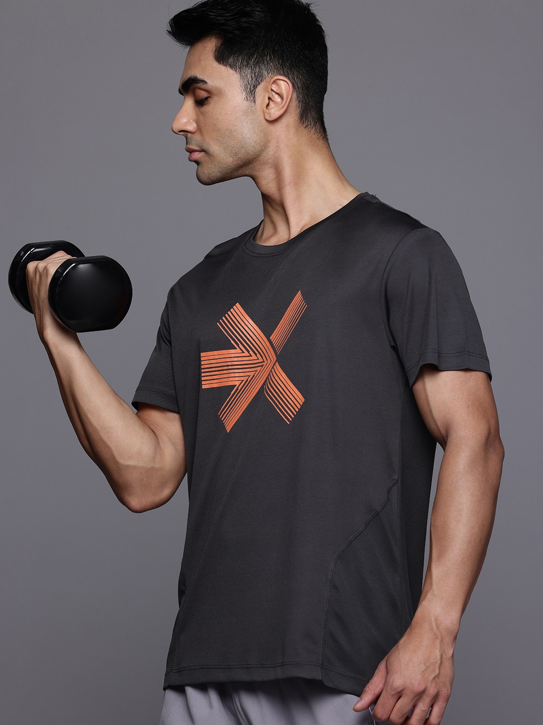 

HRX by Hrithik Roshan Men Brand Logo Printed Training T-shirt, Charcoal