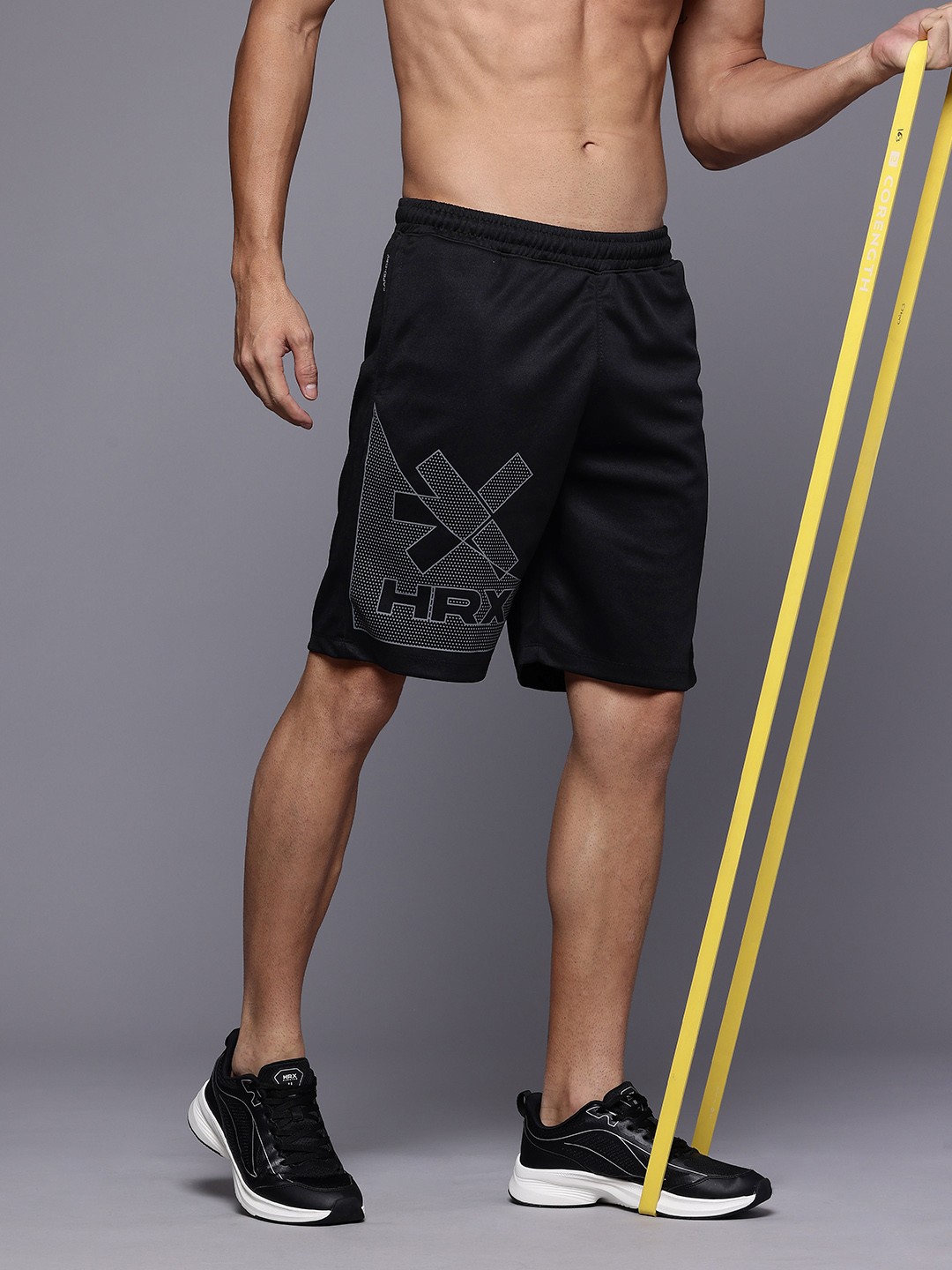 

HRX by Hrithik Roshan Men Brand Logo Printed Rapid-Dry Training Sports Shorts, Black