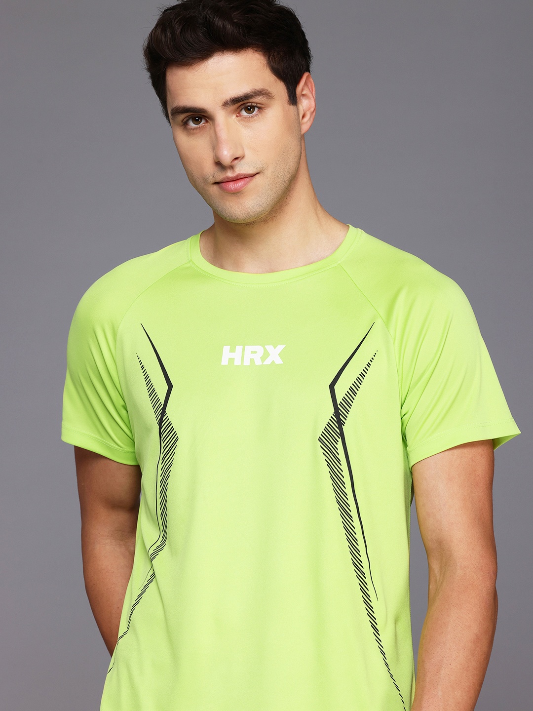 

HRX by Hrithik Roshan Rapid-Dry Brand Logo Print Training T-shirt, Fluorescent green