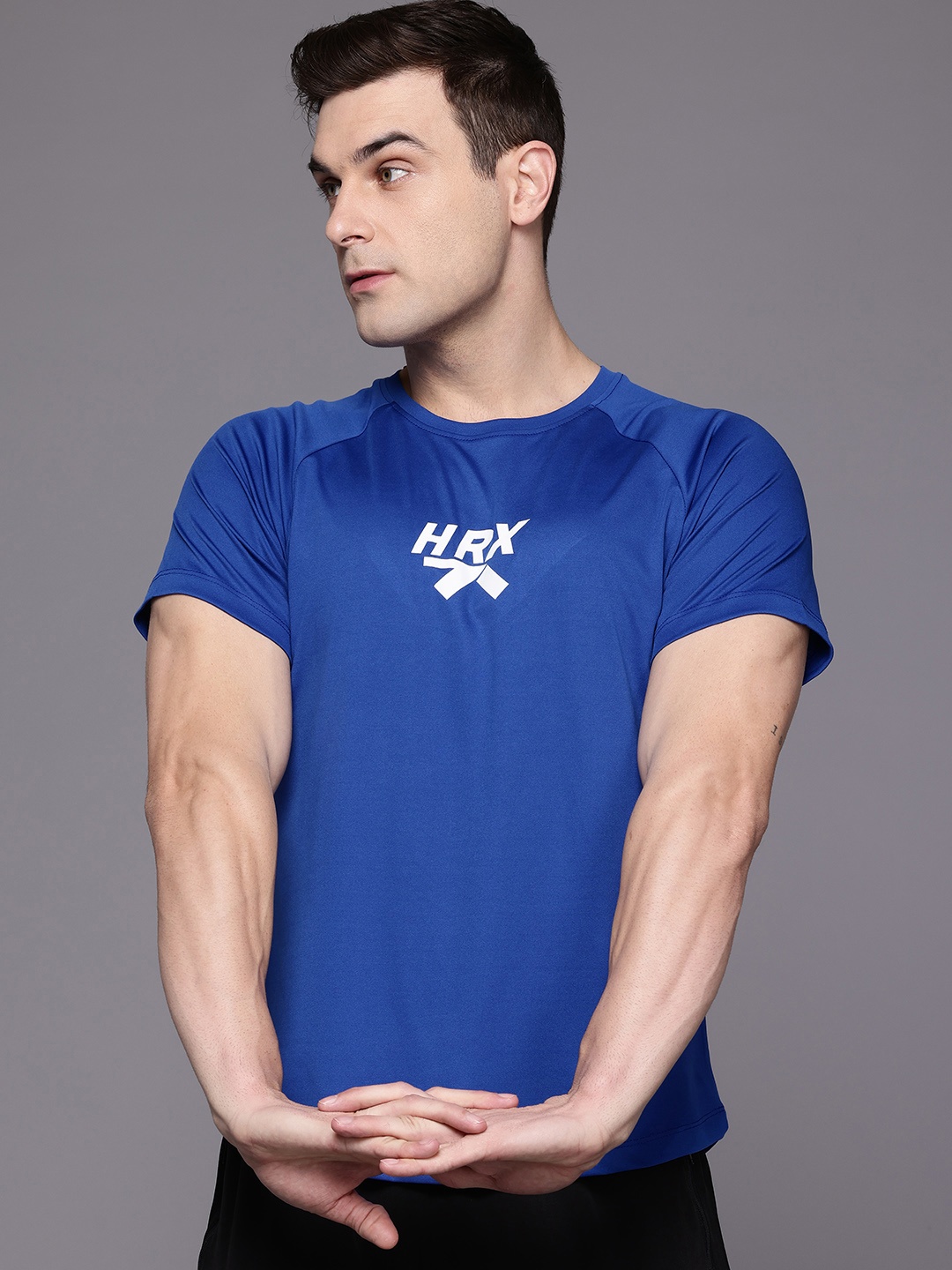 

HRX by Hrithik Roshan Brand Logo Print Rapid-Dry Training T-shirt, Blue