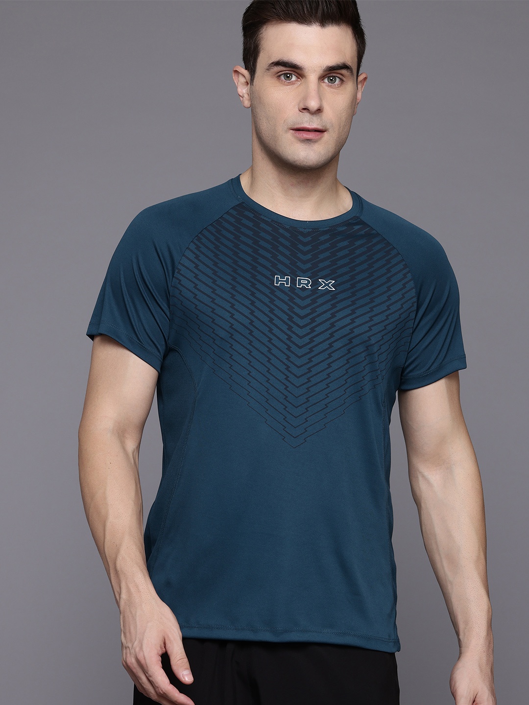 

HRX by Hrithik Roshan Men Printed Rapid-Dry Training T-shirt, Teal