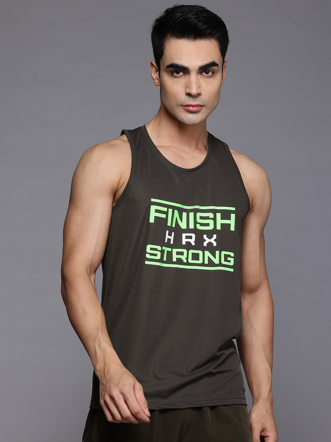 

HRX by Hrithik Roshan Rapid-Dry Sleeveless Training T-shirt, Olive