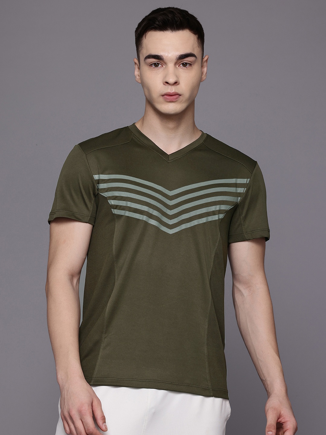 

HRX by Hrithik Roshan Striped Rapid-Dry Training T-shirt, Olive