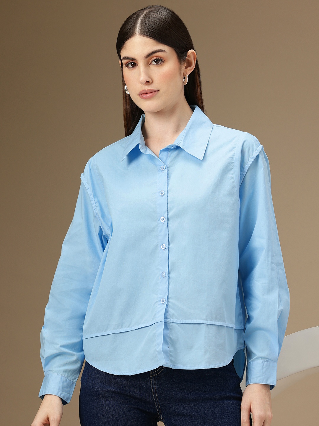 

Chemistry Pure Cotton High-Low Pure Cotton Shirt, Blue