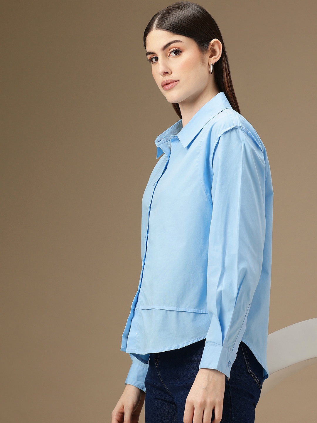 

Chemistry Pure Cotton High-Low Pure Cotton Shirt, Blue