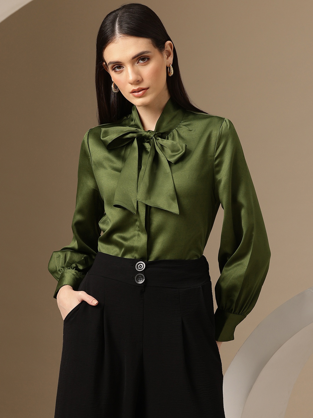 

Chemistry Women Satin Formal Shirt, Olive